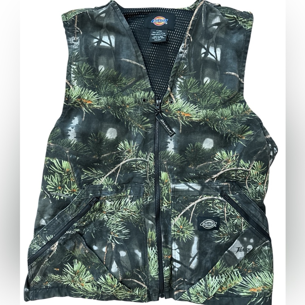 Dickies Vest Men’s XL Green/Black Hunting Full Zip‎ Canvas Logo Backpack Grunge